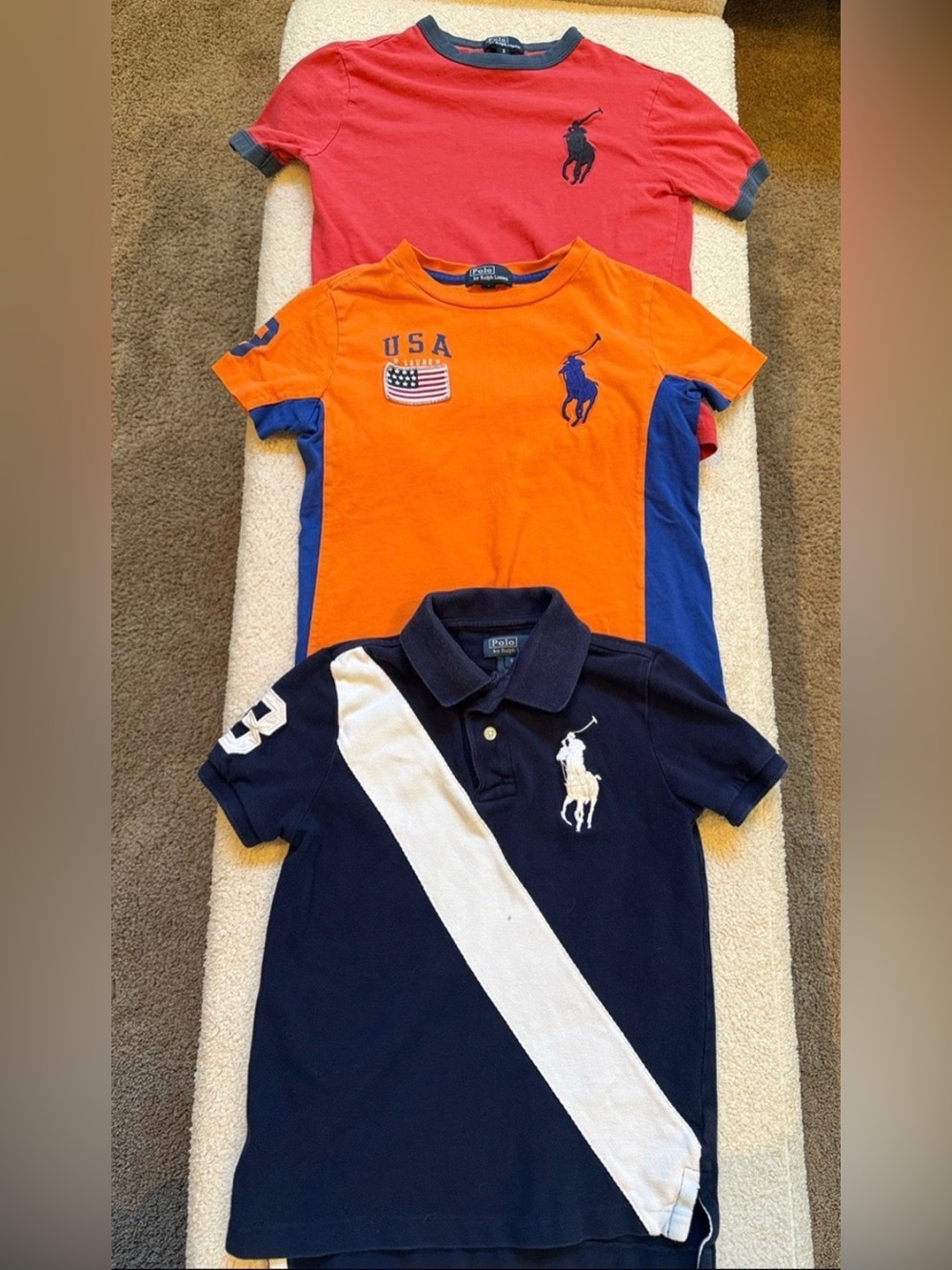 🔥 3 x Polo by Ralph Lauren Kids size 6, Red, Orange & Navy Polo Shirts/ tops.